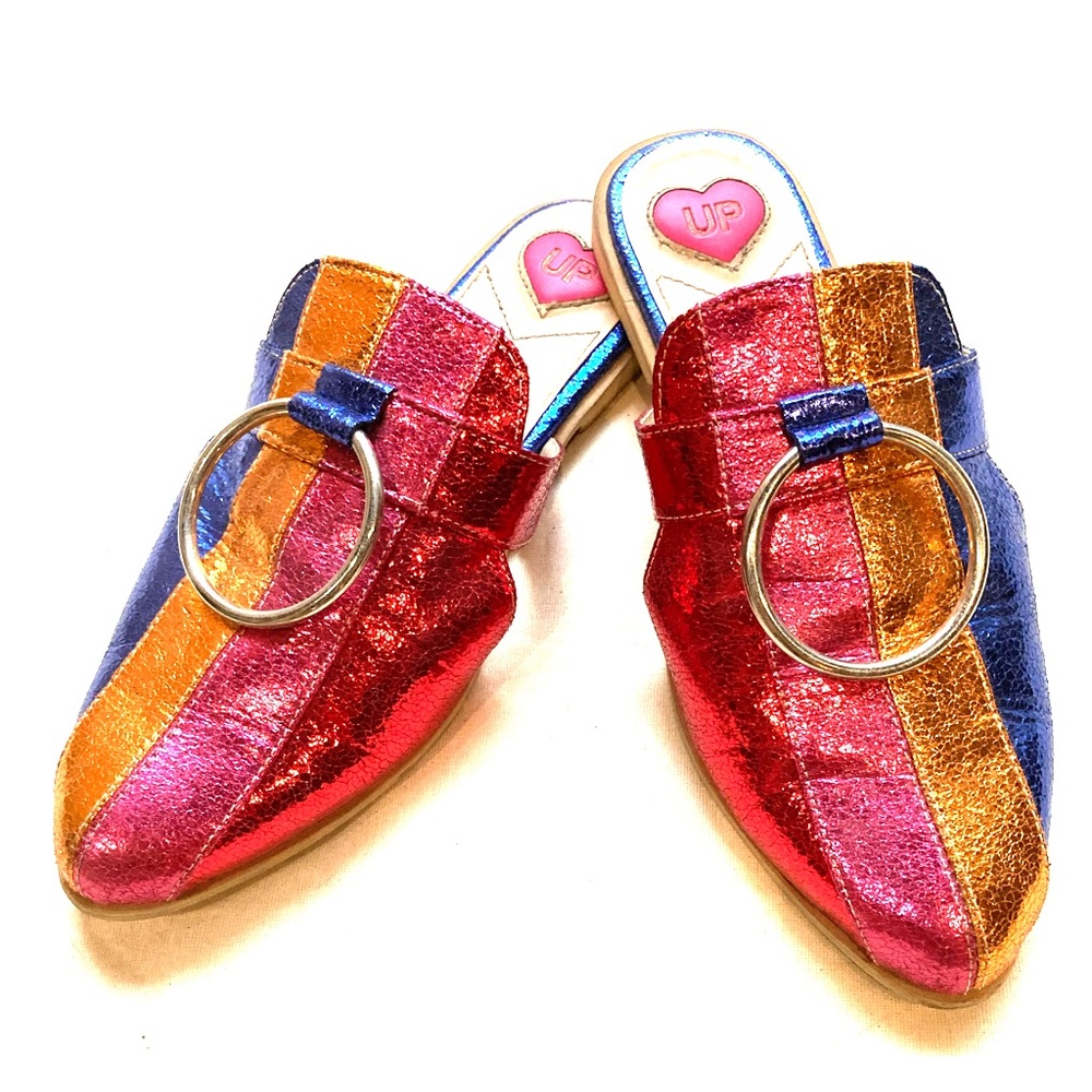 UP X BANDO metallic slide mules